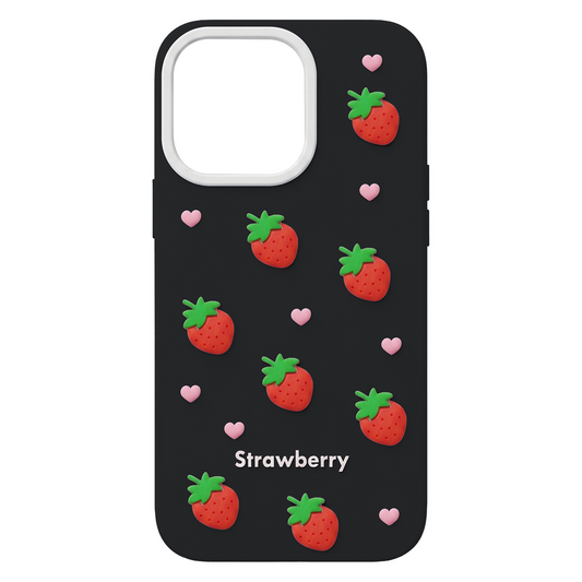 Fodral för Apple iPhone 15 / 14 / 13, OEM, Strawberry, Svart