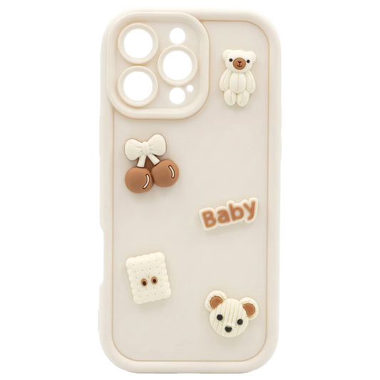 Fodral för Apple iPhone 16, OEM, Ultra Trendy 3D Bear, Beige