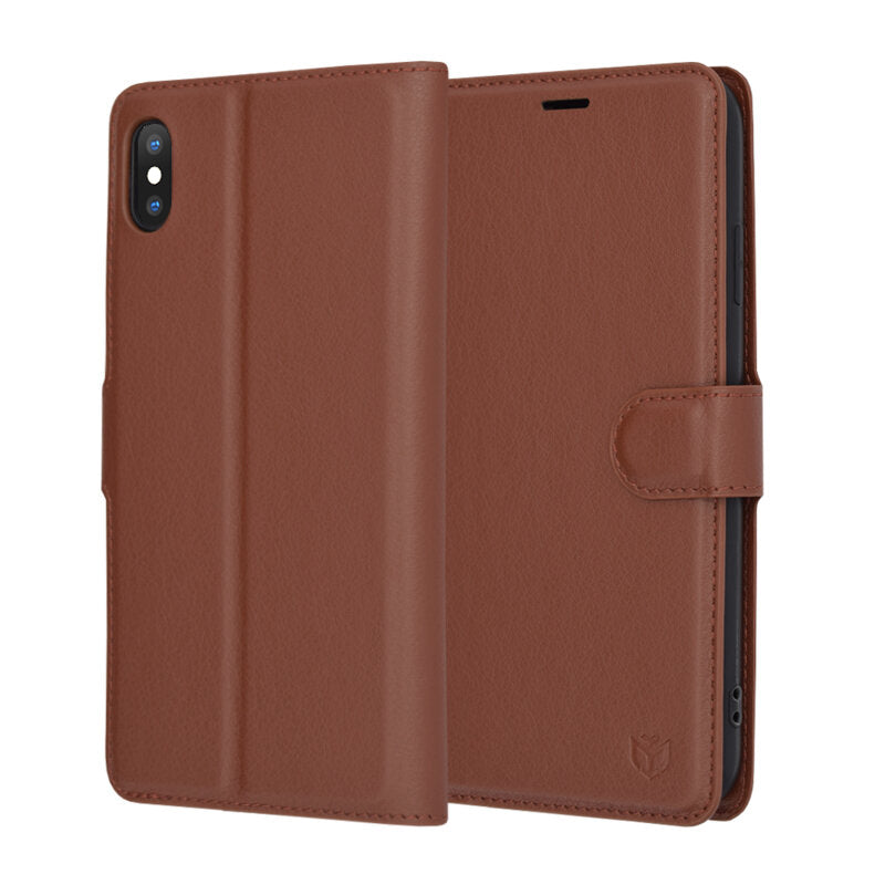 Fodral för Apple iPhone XS Max, Techsuit, Leather Folio, Brun