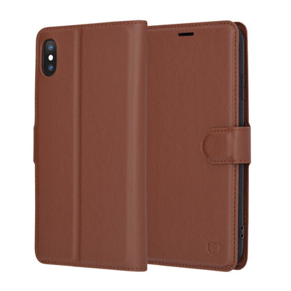 Fodral för Apple iPhone XS Max, Techsuit, Leather Folio, Brun