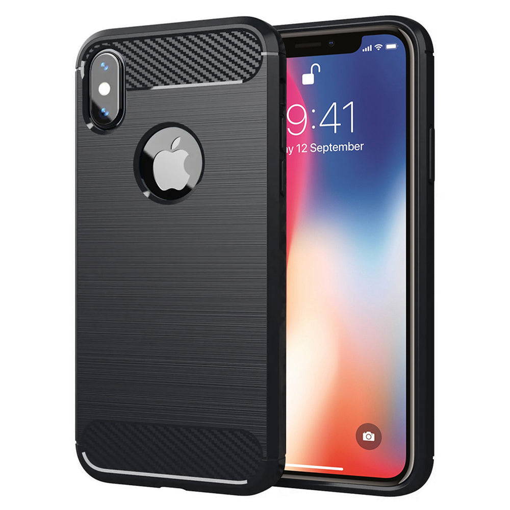 Fodral för Apple iPhone XS / X, Techsuit, Kolfiber, Svart
