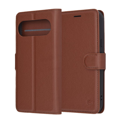 Fodral för Google Pixel 10 Pro XL, Techsuit, läderfolio, brun
