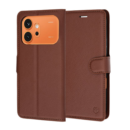 Fodral för Honor 600 Pro / 600, Techsuit, Läderfolio, Brun
