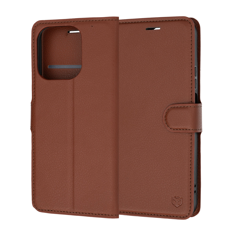 Fodral för Honor 600 Smart, Techsuit, läderfolio, brun