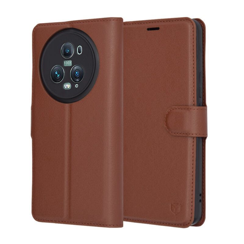 Fodral för Honor Magic5 Pro, Techsuit, Läderfolio, Brun