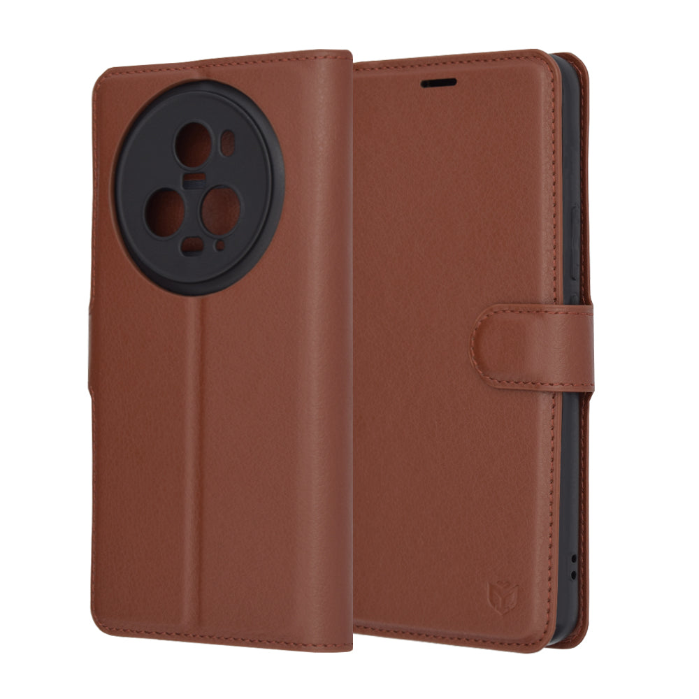 Fodral för Honor Magic5 Pro, Techsuit, Läderfolio, Brun