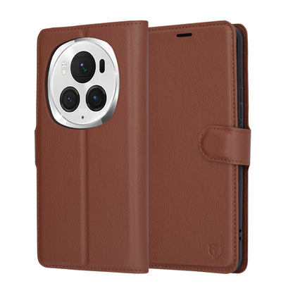 Fodral för Honor Magic6 Pro, Techsuit, läderfolio, brun