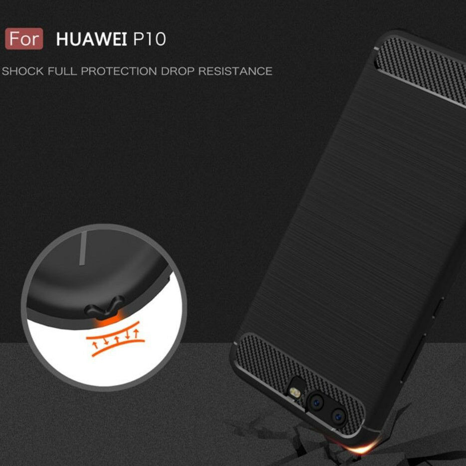 Fodral för Huawei P10, Techsuit, Kolfiber, Svart