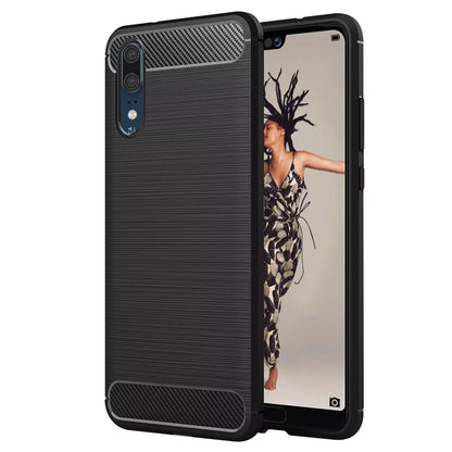 Fodral för Huawei P20, Techsuit, Kolfiber, Svart
