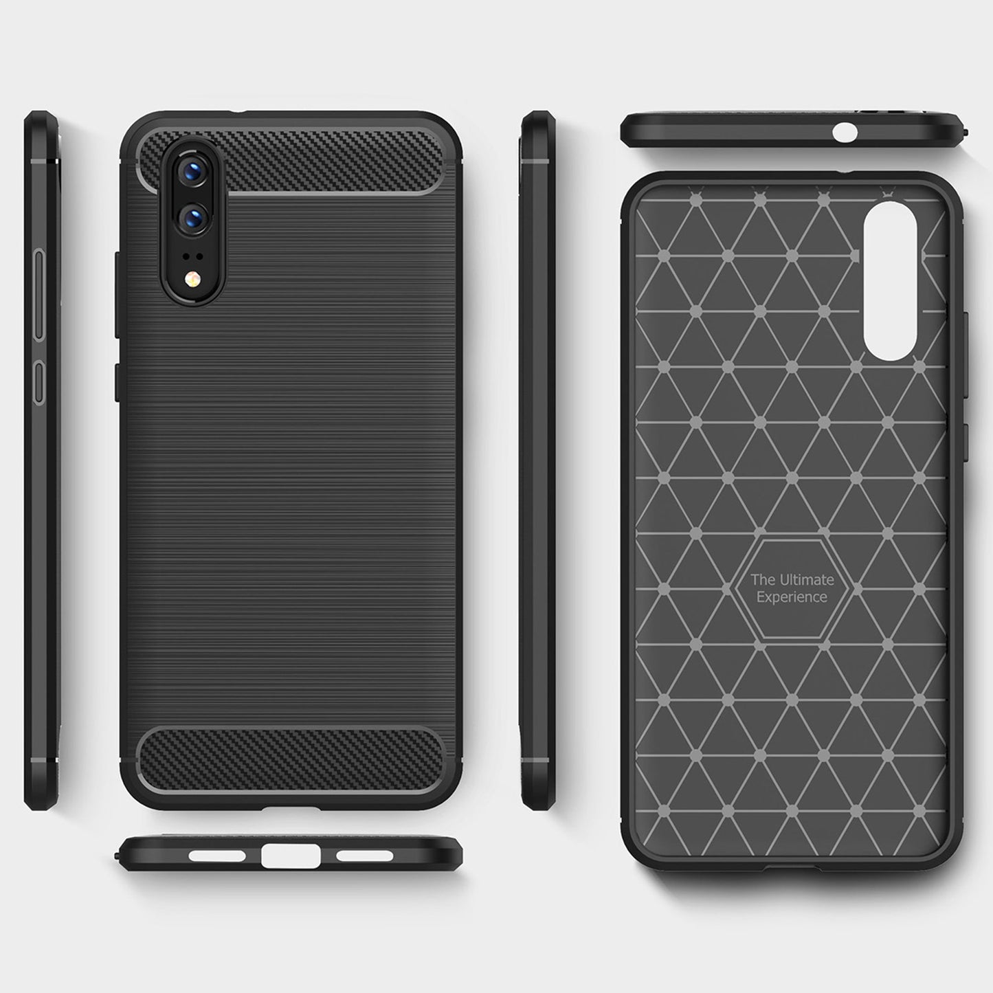 Fodral för Huawei P20, Techsuit, Kolfiber, Svart