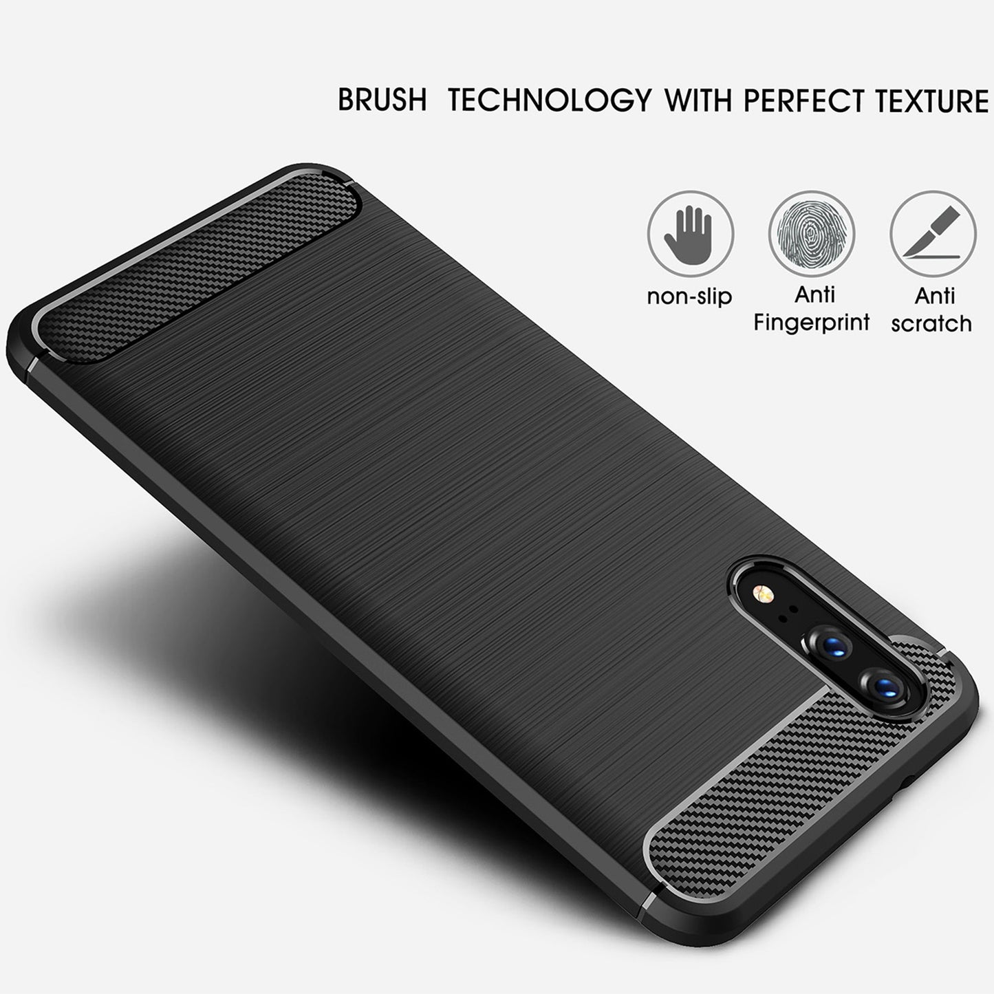 Fodral för Huawei P20, Techsuit, Kolfiber, Svart