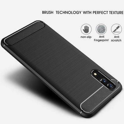 Fodral för Huawei P20, Techsuit, Kolfiber, Svart