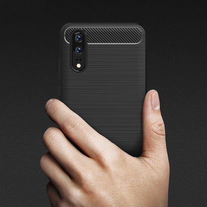 Fodral för Huawei P20, Techsuit, Kolfiber, Svart