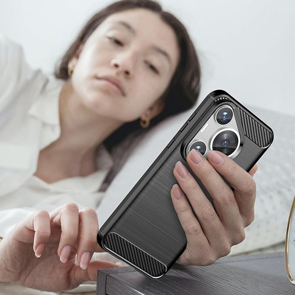 Fodral för Huawei Pura 70, Techsuit, Kolfiber, Svart