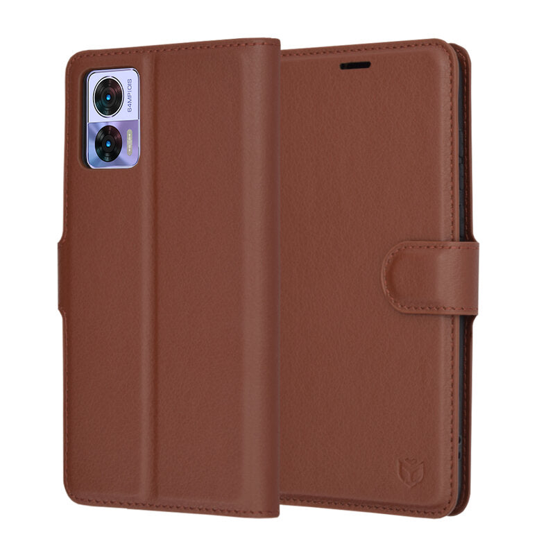 Fodral för Motorola Edge 30 Neo, Techsuit, Leather Folio, Brun