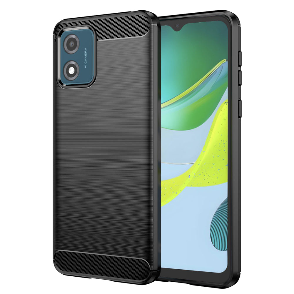 Fodral för Motorola Moto E13, Techsuit, Kolfiber, Svart