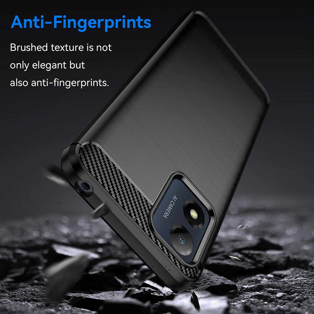 Fodral för Motorola Moto E13, Techsuit, Kolfiber, Svart