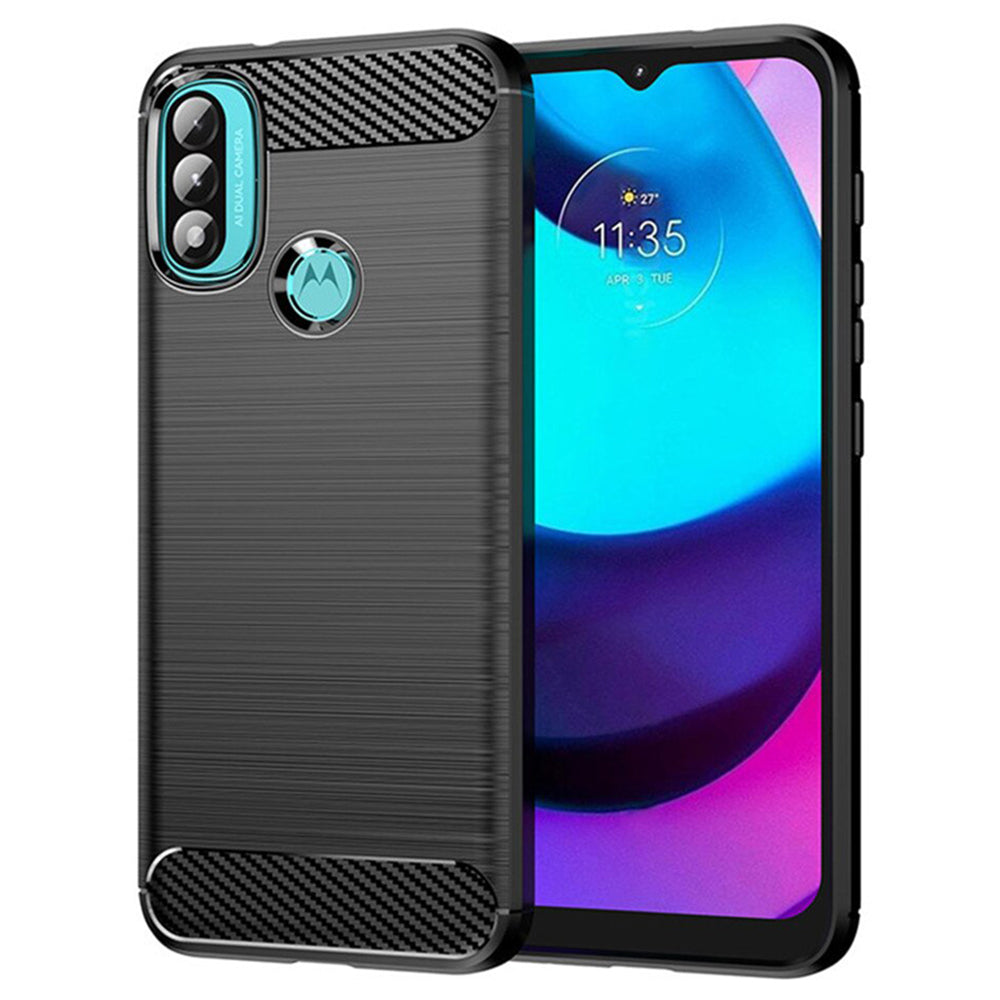 Fodral för Motorola Moto E40 / E30 / E20, Techsuit, Kolfiber, Svart