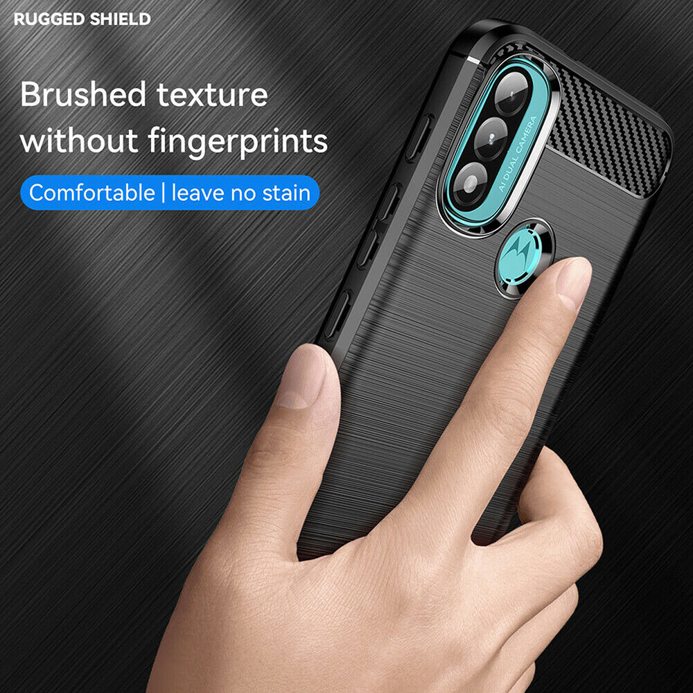 Fodral för Motorola Moto E40 / E30 / E20, Techsuit, Kolfiber, Svart