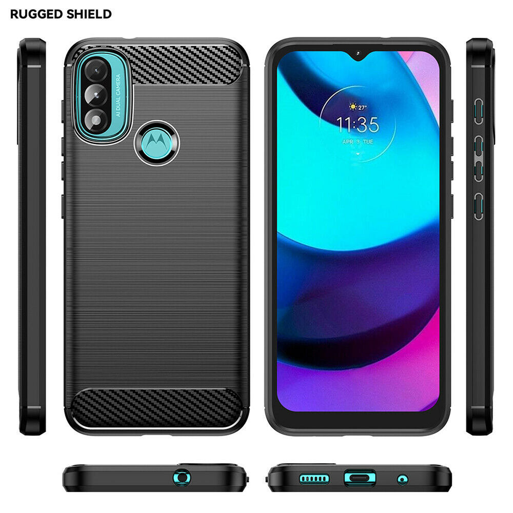 Fodral för Motorola Moto E40 / E30 / E20, Techsuit, Kolfiber, Svart
