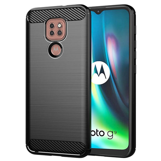 Fodral för Motorola Moto E7 Plus / G9 Play, Techsuit, Kolfiber, Svart