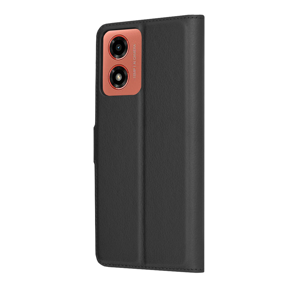 Fodral för Motorola Moto G04s / E14 / G04 / G24, Techsuit, Läderfolio, Svart
