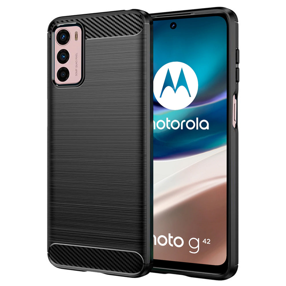 Fodral för Motorola Moto G42, Techsuit, Kolfiber, Svart