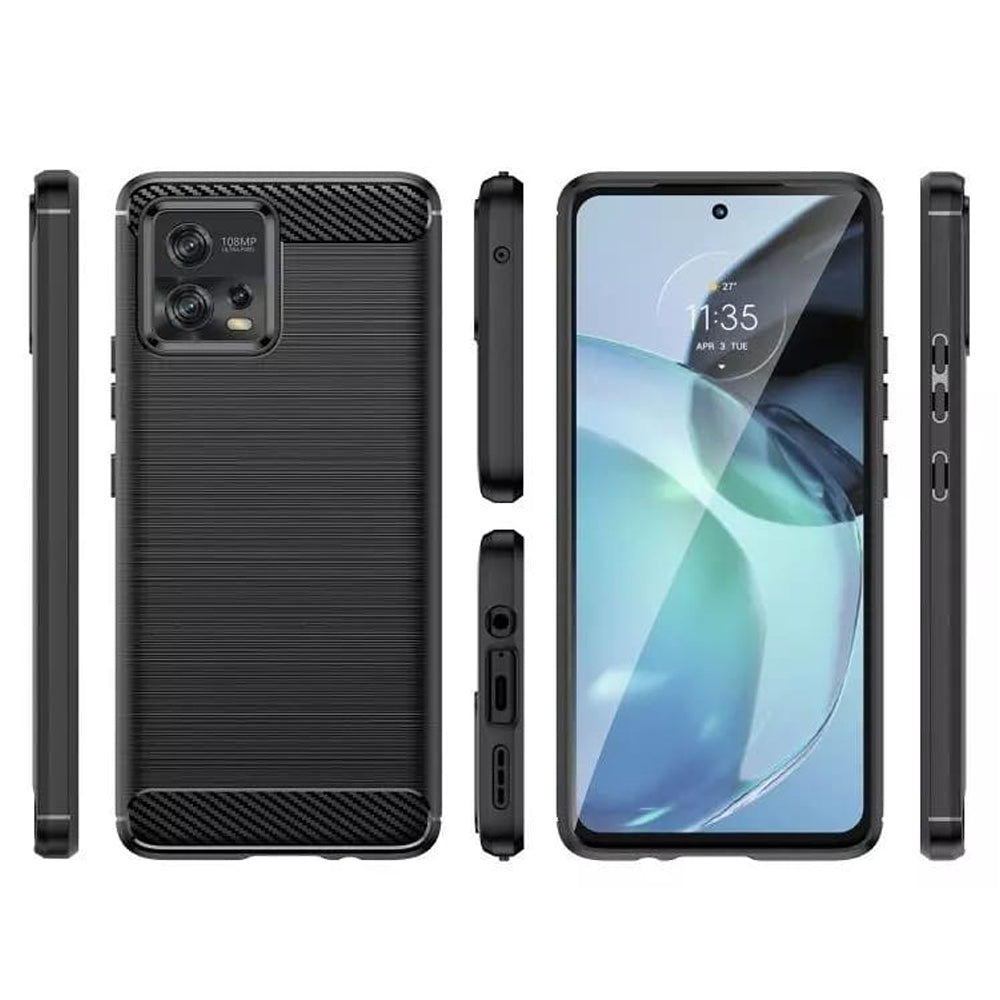 Fodral för Motorola Moto G72, Techsuit, Kolfiber, Svart