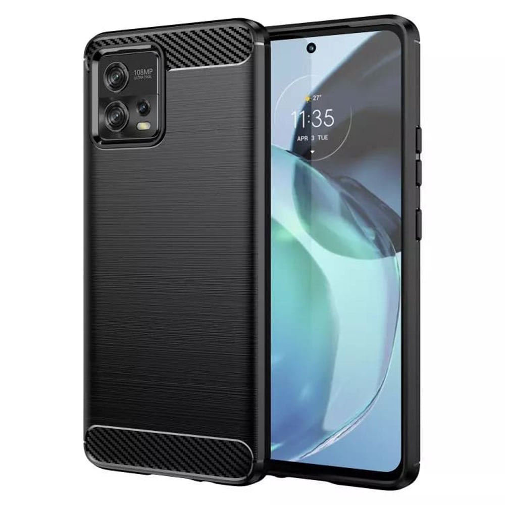 Fodral för Motorola Moto G72, Techsuit, Kolfiber, Svart
