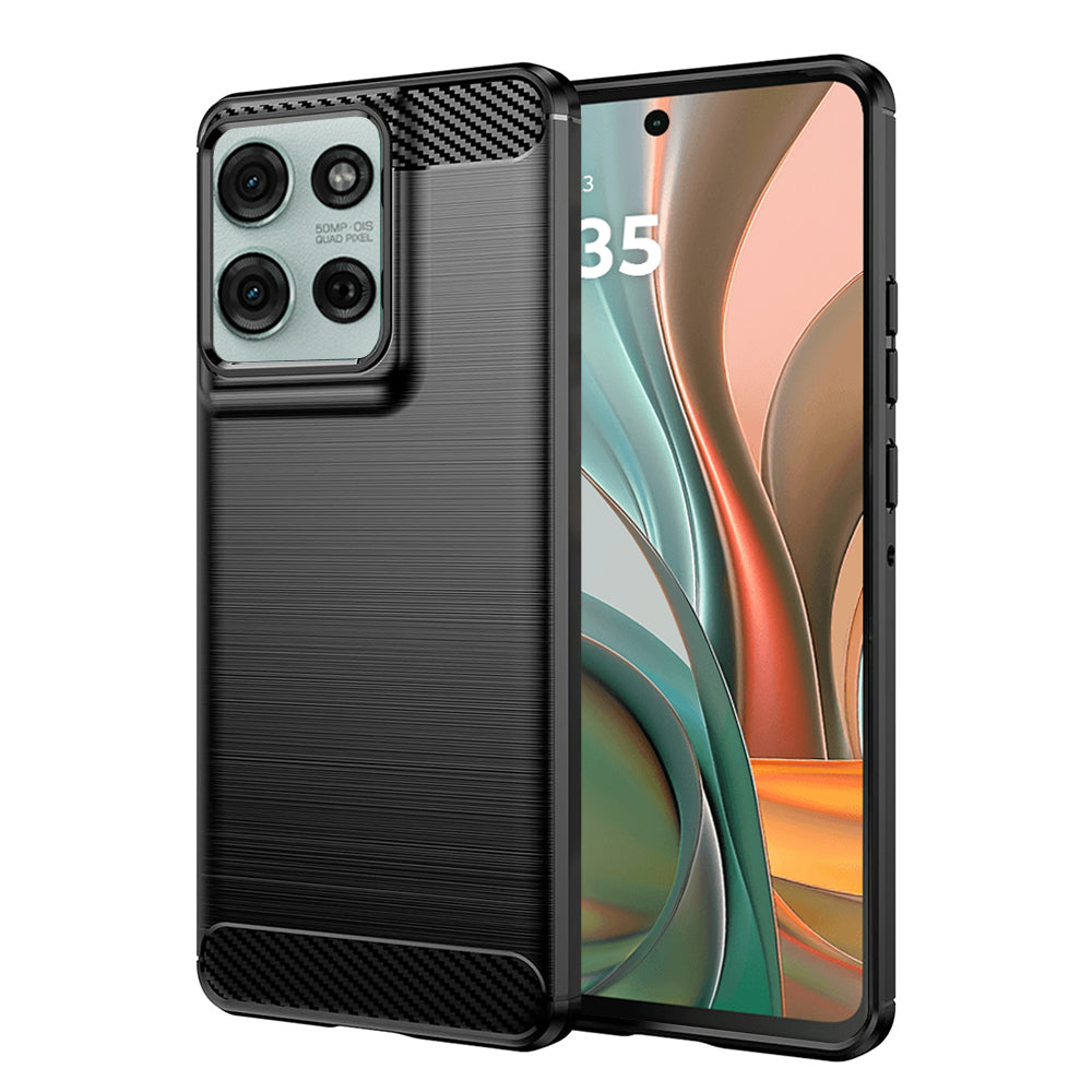 Fodral för Motorola Moto G75, Techsuit, Kolfiber, Svart