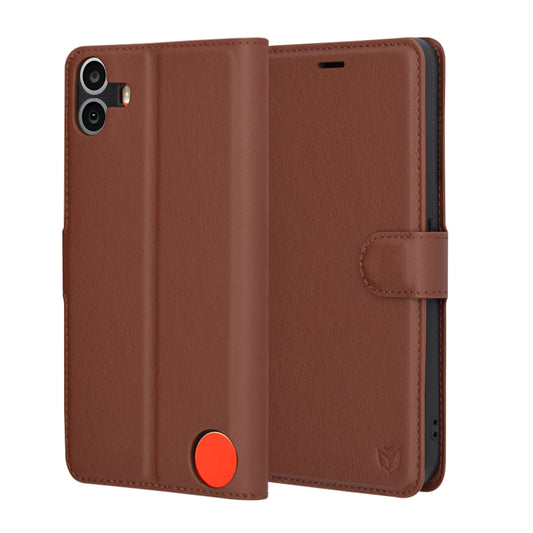Fodral för Nothing CMF Phone 1, Techsuit, Leather Folio, Brun