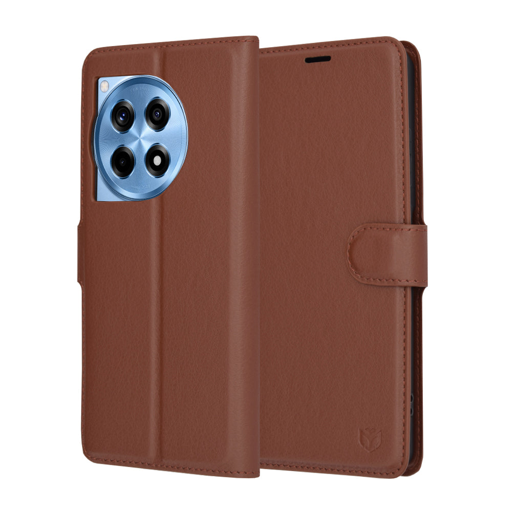 Fodral för OnePlus 12R, Techsuit, Leather Folio, Brun