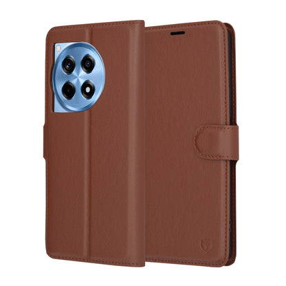 Fodral för OnePlus 12R, Techsuit, Leather Folio, Brun