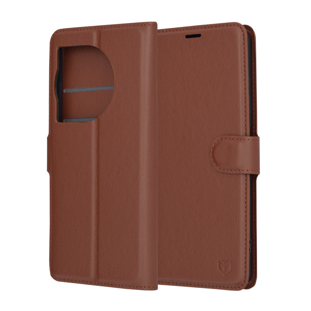 Fodral för OnePlus 12R, Techsuit, Leather Folio, Brun
