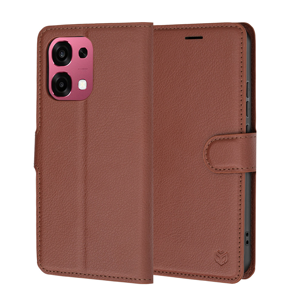 Fodral för Oppo A6 Pro 5G / A6 Pro 4G, Techsuit, Läderfolio, Brun