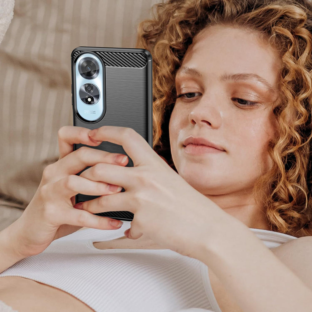 Fodral för Oppo A60, Techsuit, Kolfiber, Svart