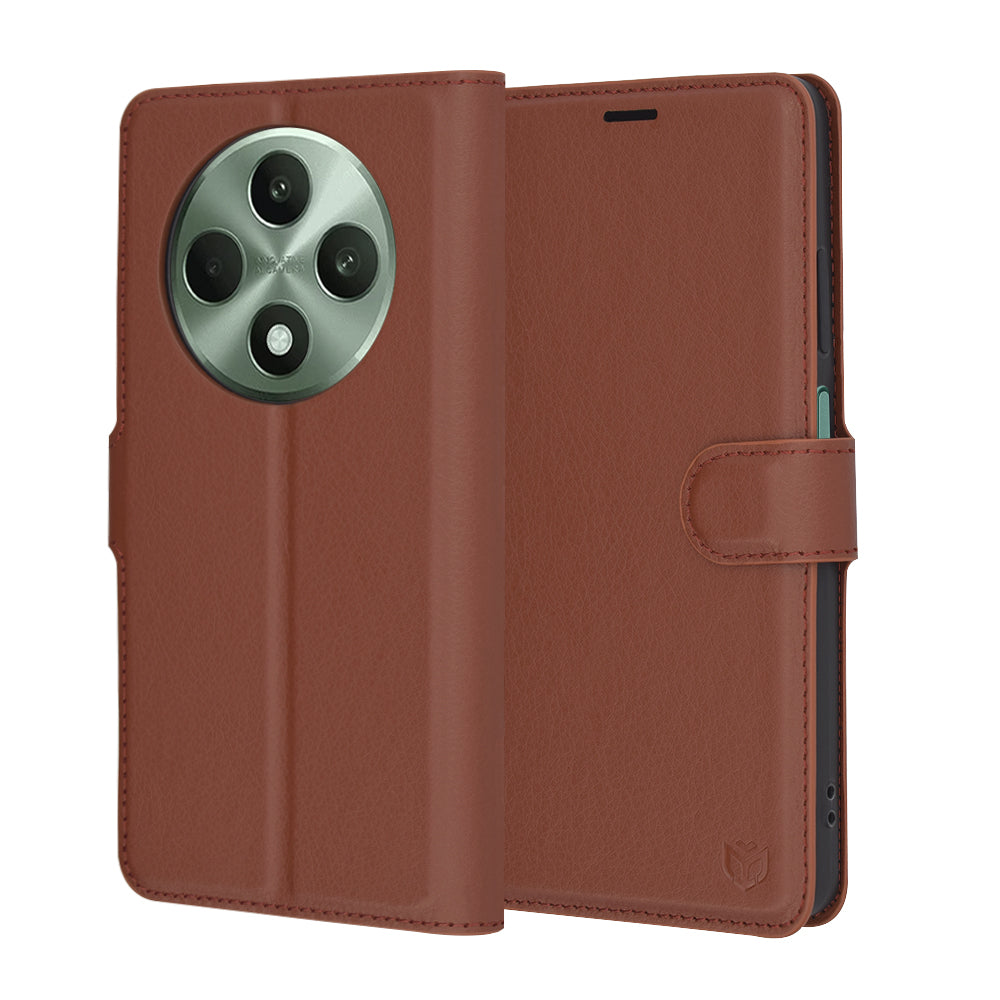 Fodral för Oppo Reno12 FS 5G / Reno12 FS 4G / Reno12 F 4G / Reno12 F, Techsuit, Leather Folio, Brun