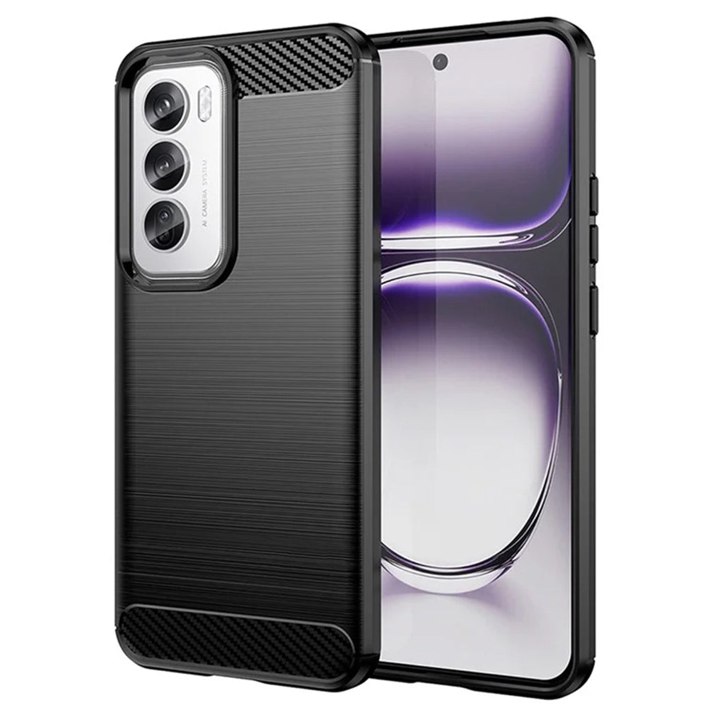 Fodral för Oppo Reno12, Techsuit, Kolfiber, Svart