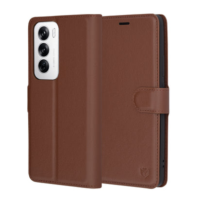 Fodral för Oppo Reno12, Techsuit, läderfolio, brun