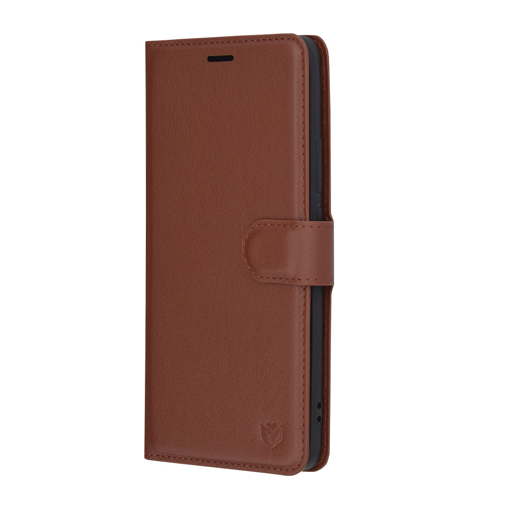Fodral för Oppo Reno12, Techsuit, läderfolio, brun