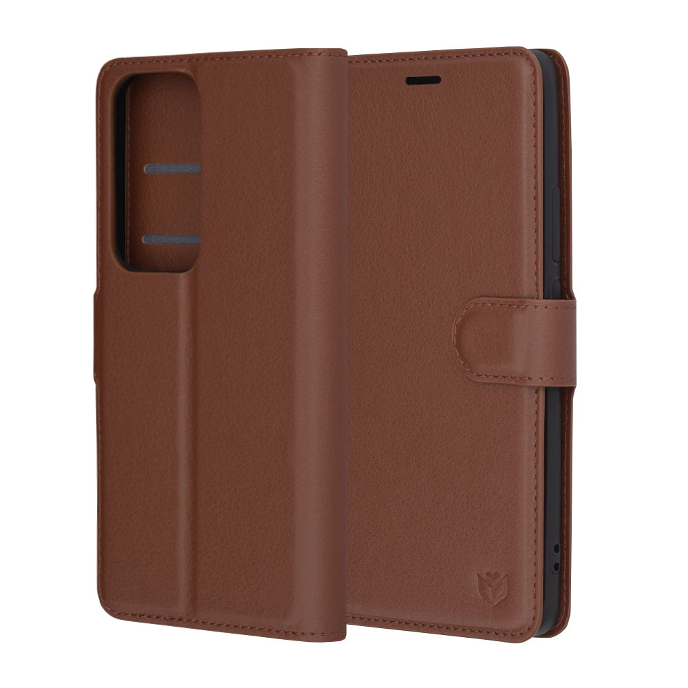 Fodral för Oppo Reno12, Techsuit, läderfolio, brun