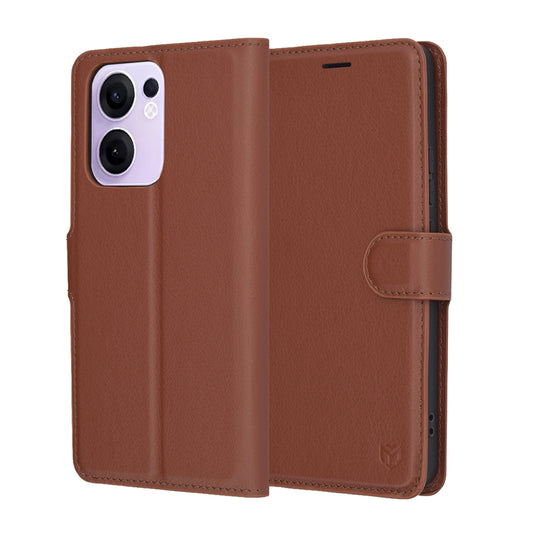 Fodral för Oppo Reno13 FS 5G / Reno13 F 4G / Reno13 F, Techsuit, Läderfolio, Brun