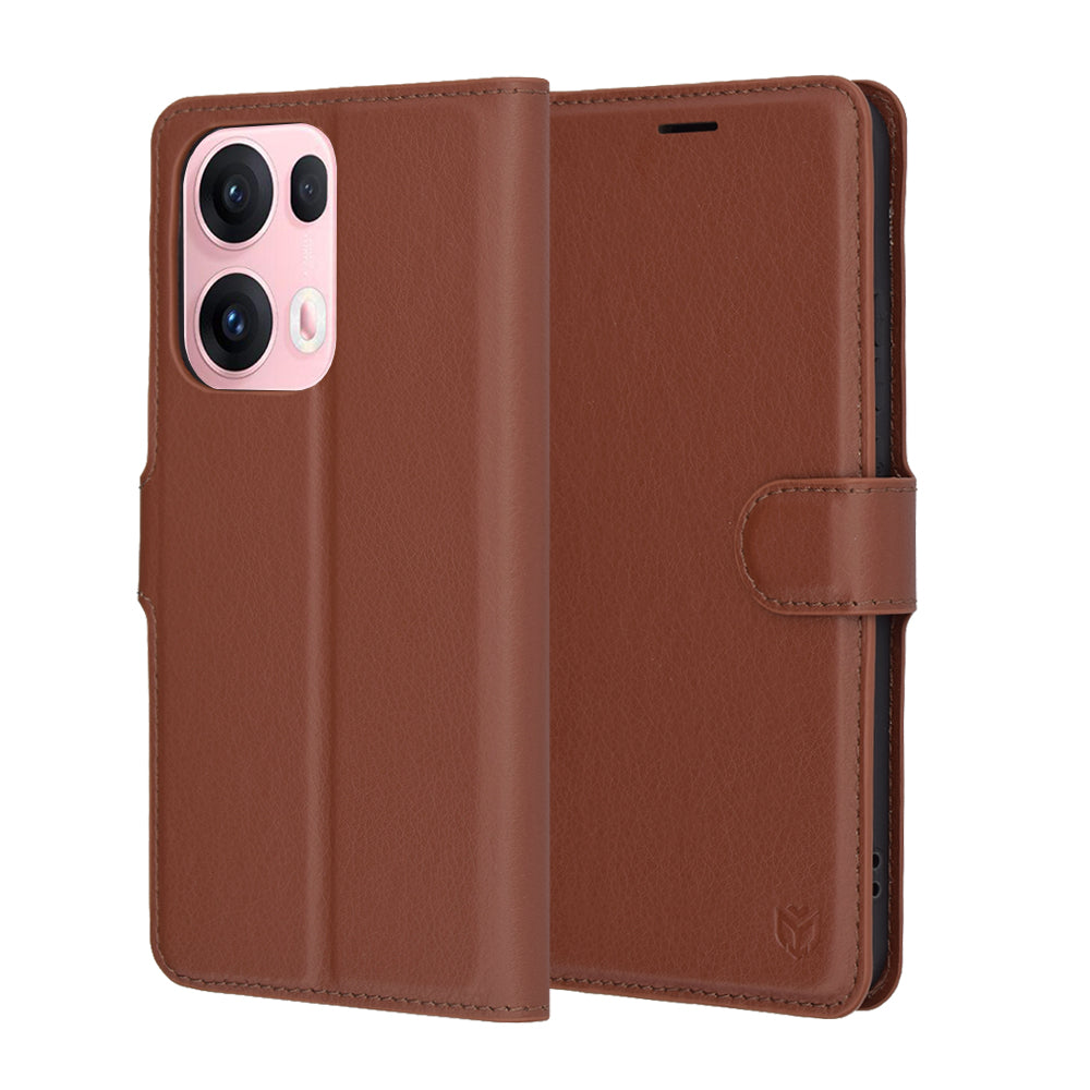 Fodral för Oppo Reno13 Pro, Techsuit, Läderfolio, Brun