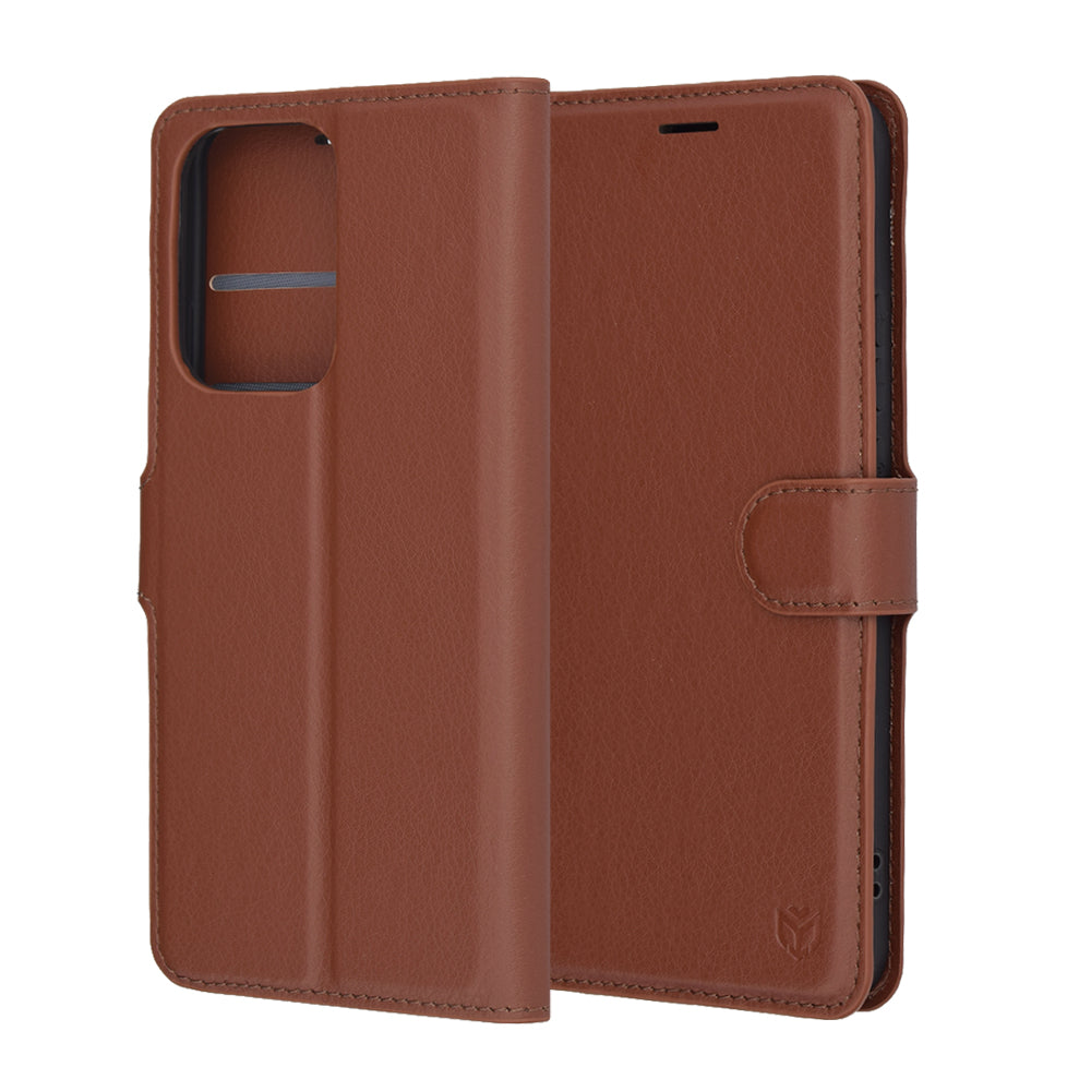 Fodral för Oppo Reno13 Pro, Techsuit, Läderfolio, Brun