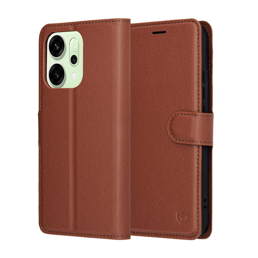 Fodral för Oppo Reno14, Techsuit, Leather Folio, Brun