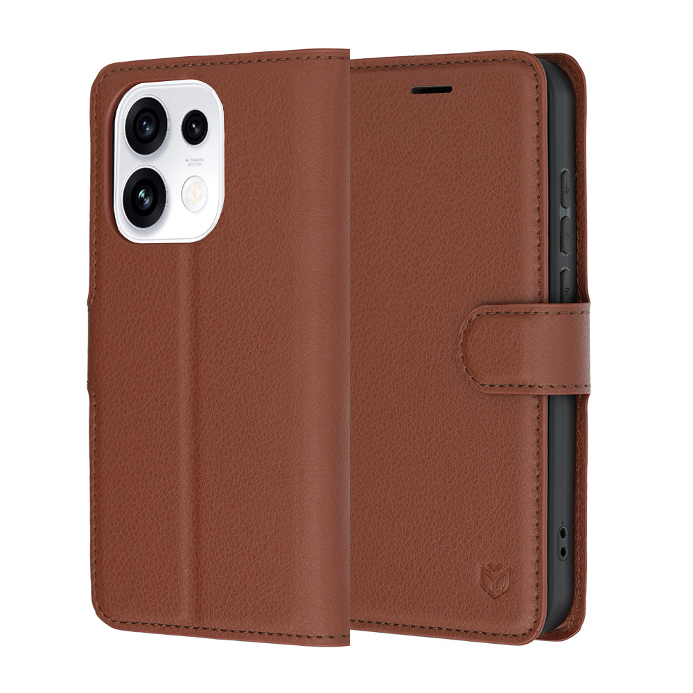 Fodral för Oppo Reno16 Pro, Techsuit, Leather Folio, Brun