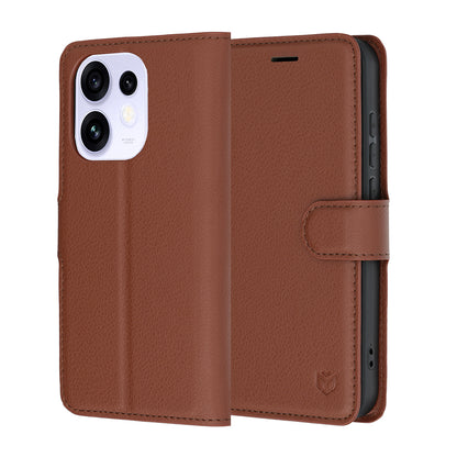 Fodral för Oppo Reno16 / Reno16 Pro, Techsuit, Läderfolio, Brun