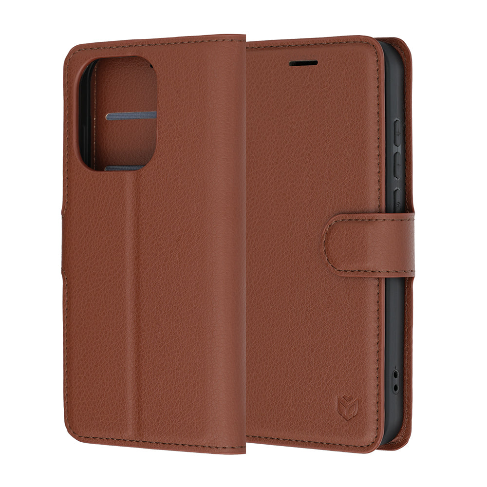 Fodral för Oppo Reno16 / Reno16 Pro, Techsuit, Läderfolio, Brun
