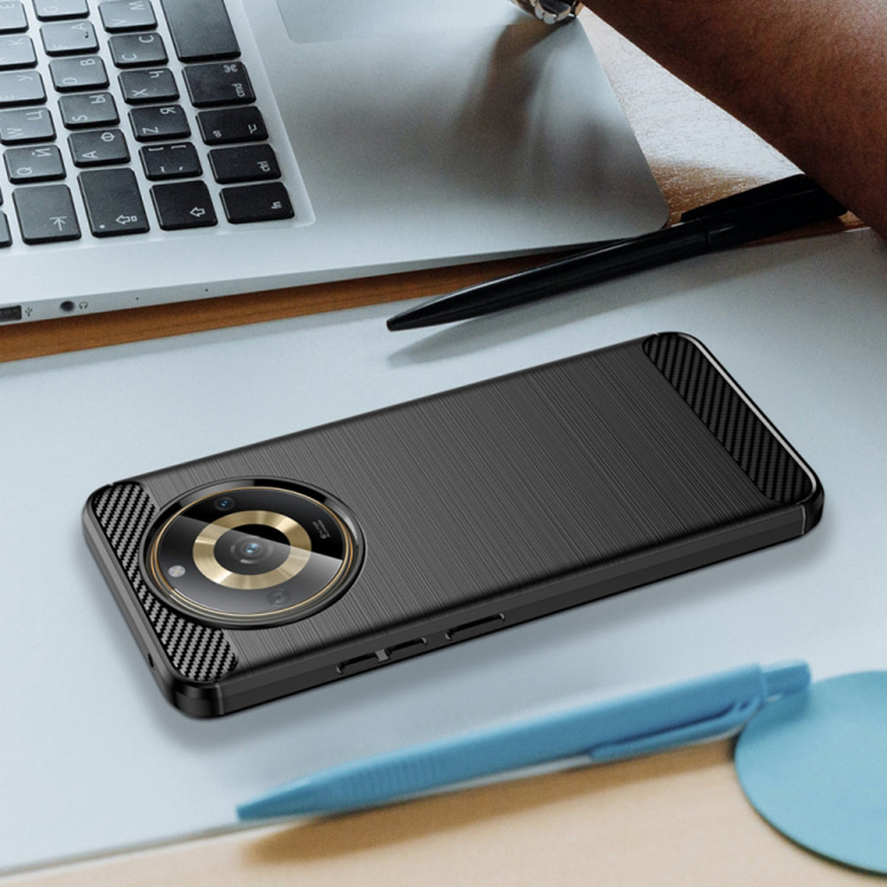Fodral för Realme 11 4G, Techsuit, Kolfiber, Svart