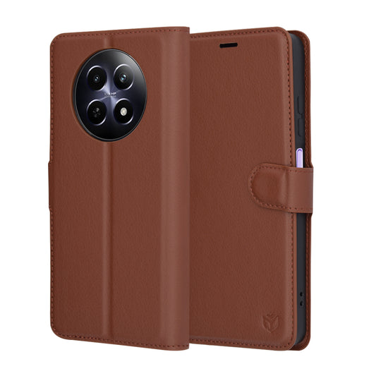 Fodral för Realme 12x / 12, Techsuit, Leather Folio, Brun